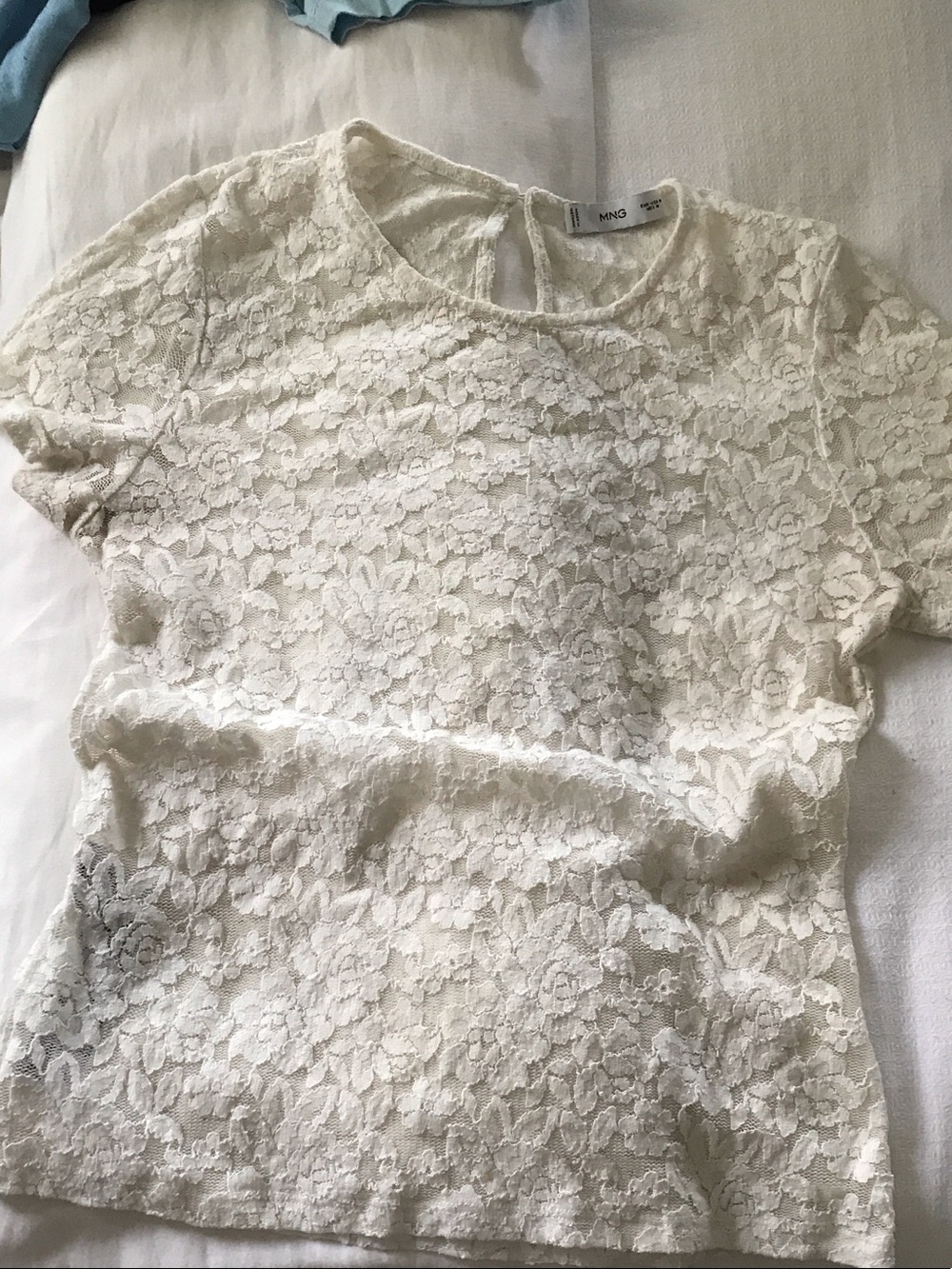 Mango Ivory Floral Lace Short Sleeve Top